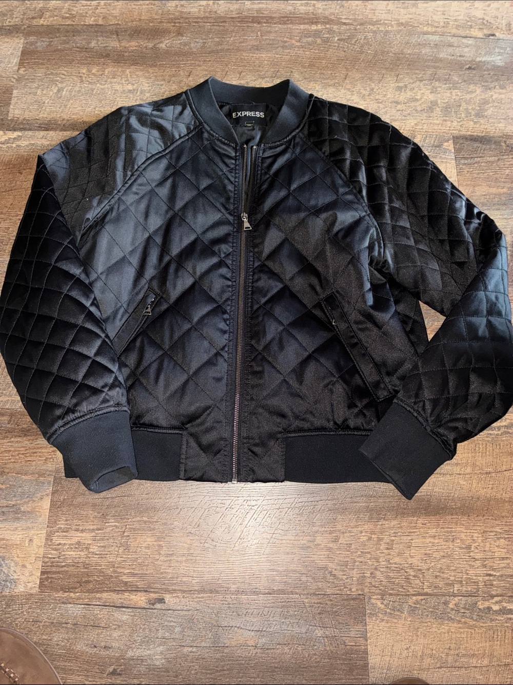 Express Black Quilted Bomber Jacket